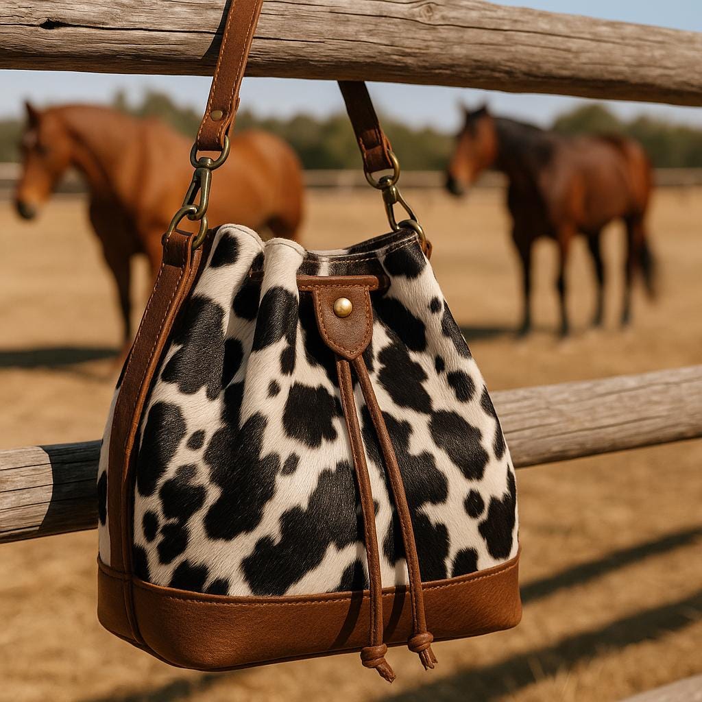 Cow Print Bag: Handmade Full Grain Cowhide Shoulder Pouch