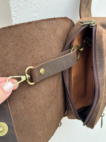 Brown Leather Hip Bag Vintage Style