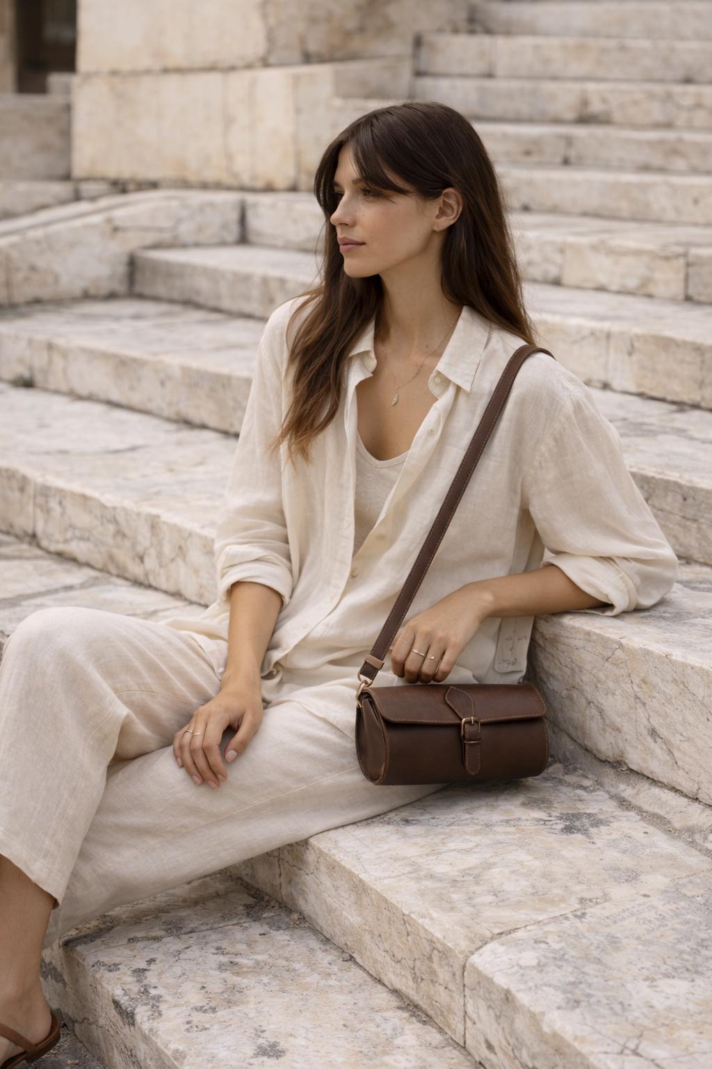 Crazy Horse Leather barrel bag crossbody small bag cylinder satchel