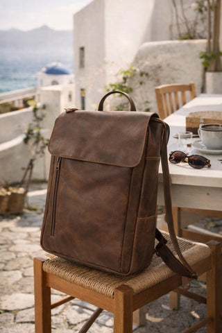 Full grain Italian Leather Backpack: 17" Laptop Bag, Handmade Rucksack