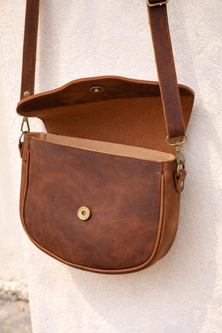 Greek leather crossbody bag full grain patina leather , saddle purse