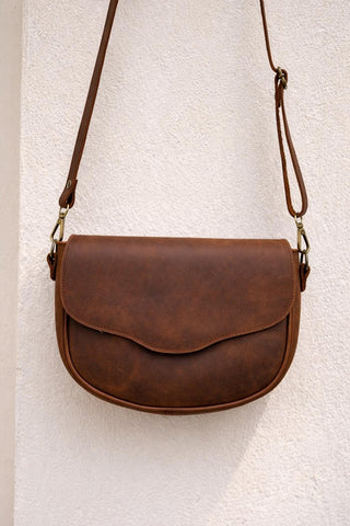 Greek leather crossbody bag full grain patina leather , saddle purse