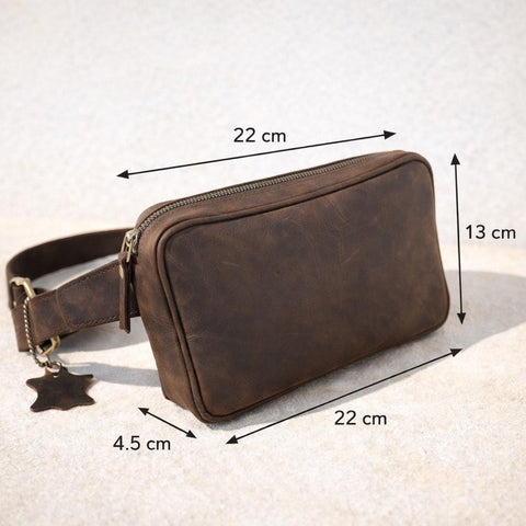 Crazy Horse Leather Waist Bag Mens Fanny Pack Leather Belt Bag Crossbody Bag Travel Hip Bag Handmade Full Grain Leather