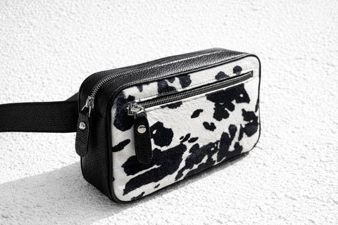 Cow Print Leather Belt Bag, Hair On Hide Fanny Pack, Full Grain Leather Bum Bag, Western Cowhide Waist Bag, Adjustable Crossbody Belt Bag