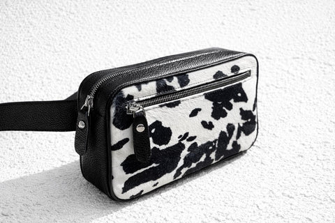 Zebra Print Hair-Texture Leather Belt Bag, Adjustable Crossbody Waist Bag