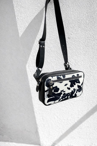 Cow Print Leather Belt Bag, Hair On Hide Fanny Pack, Full Grain Leather Bum Bag, Western Cowhide Waist Bag, Adjustable Crossbody Belt Bag