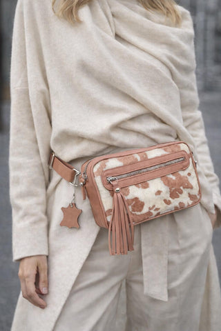 Zebra Print Hair-Texture Leather Belt Bag, Adjustable Crossbody Waist Bag