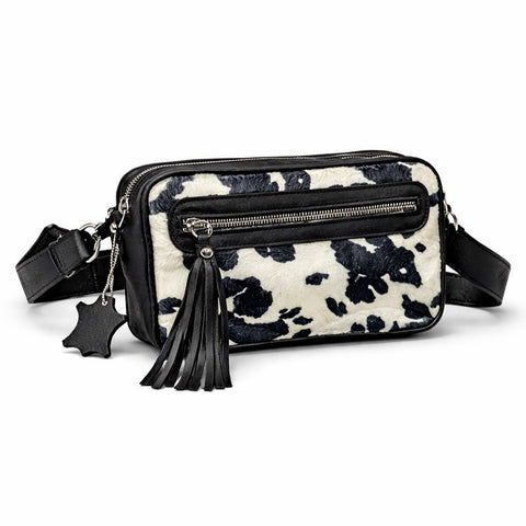 Cow Print Leather Belt Bag, Hair On Hide Fanny Pack, Full Grain Leather Bum Bag, Western Cowhide Waist Bag, Adjustable Crossbody Belt Bag