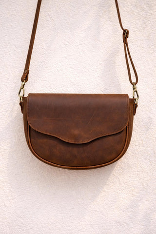 Greek leather crossbody bag full grain patina leather , saddle purse