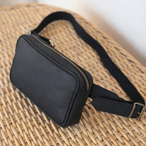 Crazy Horse Leather Waist Bag Mens Fanny Pack Leather Belt Bag Crossbody Bag Travel Hip Bag Handmade Full Grain Leather