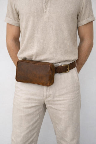 Crazy Horse Leather Waist Bag Mens Fanny Pack Leather Belt Bag Crossbody Bag Travel Hip Bag Handmade Full Grain Leather