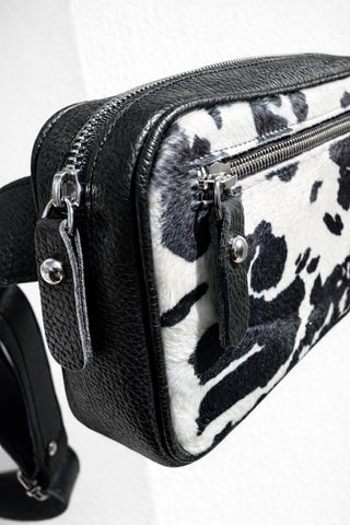 Zebra Print Hair-Texture Leather Belt Bag, Adjustable Crossbody Waist Bag