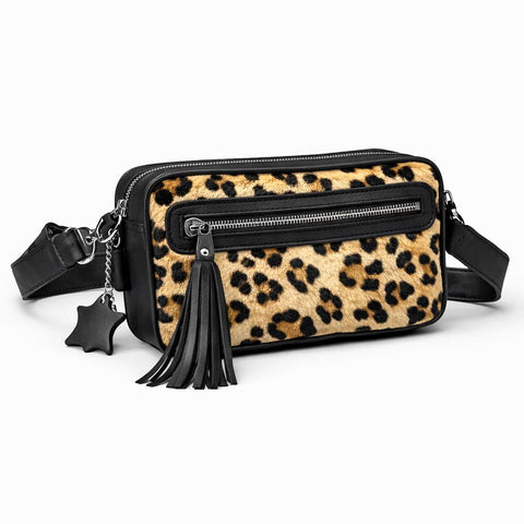 Cow Print Leather Belt Bag, Hair On Hide Fanny Pack, Full Grain Leather Bum Bag, Western Cowhide Waist Bag, Adjustable Crossbody Belt Bag
