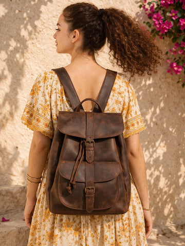 Full Grain Leather Backpack: Handmade Cowhide Travel Bag