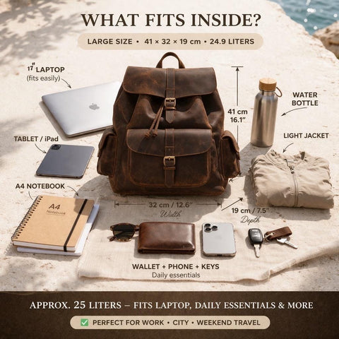 Full Grain Leather Backpack women men travel backpack carry on greek bag large laptop