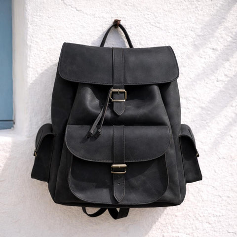 Full Grain Leather Backpack women men travel backpack carry on greek bag large laptop