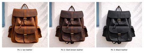 Full Grain Leather Backpack women men travel backpack carry on greek bag large laptop