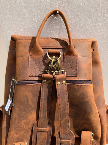 Full Grain Leather Backpack women men travel backpack carry on greek bag large laptop