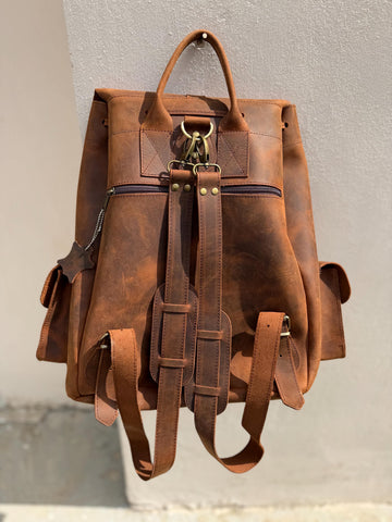 EXTRA LARGE LEATHER backpack full grain leather travel rucksack in 2 sizes