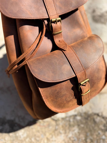 Brown Leather Backpack Full Grain Rucksack, Fits 17" Laptop