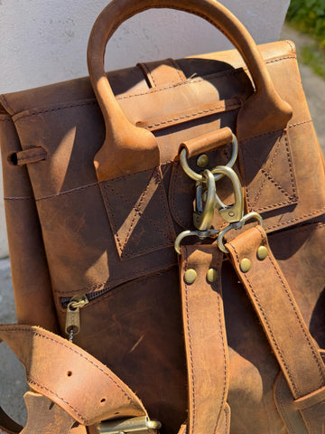 Brown Leather Backpack Full Grain Rucksack, Fits 17" Laptop