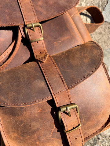 Brown Leather Backpack Full Grain Rucksack, Fits 17" Laptop