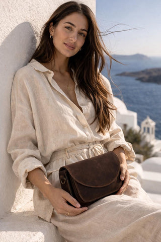 Small crossbody purse women full grain leather woman minimal design "Galini"