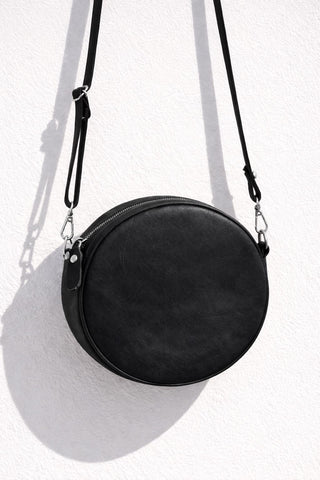 Full Grain Leather Round Crossbody Bag, Handmade Cognac Circle Purse, Mediterranean Style