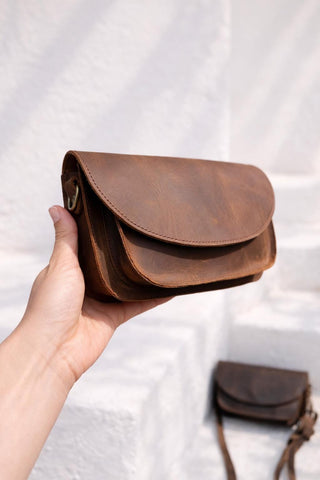 Small crossbody purse women full grain leather woman minimal design "Galini"