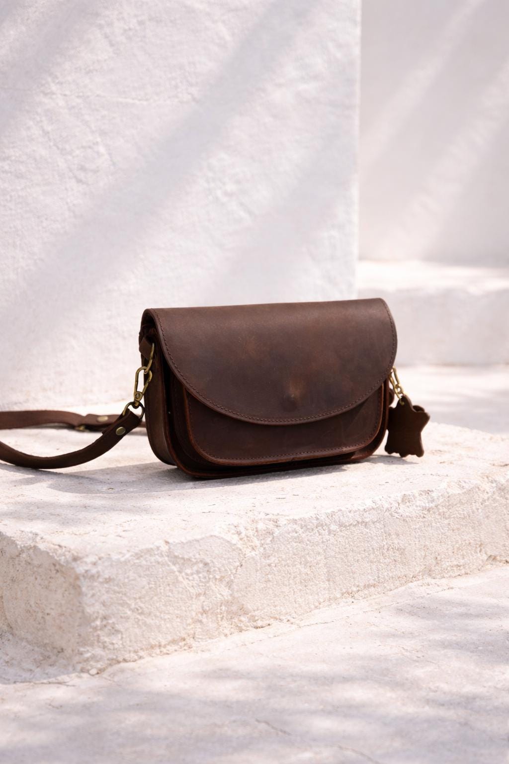 Small crossbody purse women full grain leather woman minimal design "Galini"