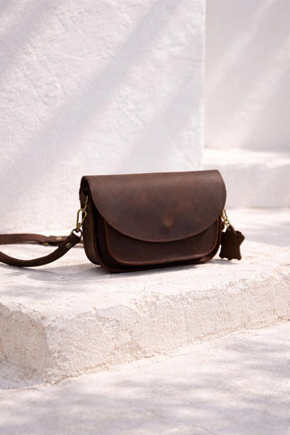 Small crossbody purse women full grain leather woman minimal design "Galini"
