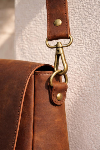 Handmade Crazy Horse Leather Crossbody Bag, Vintage Brown Shoulder Purse