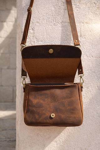 Handmade Crazy Horse Leather Crossbody Bag, Vintage Brown Shoulder Purse