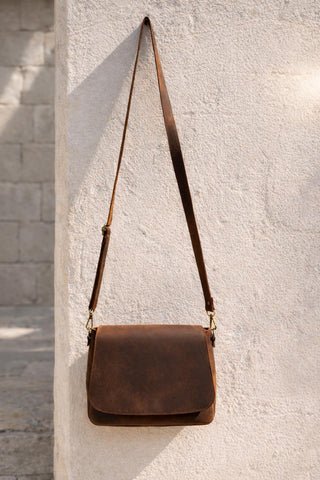 Handmade Crazy Horse Leather Crossbody Bag, Vintage Brown Shoulder Purse