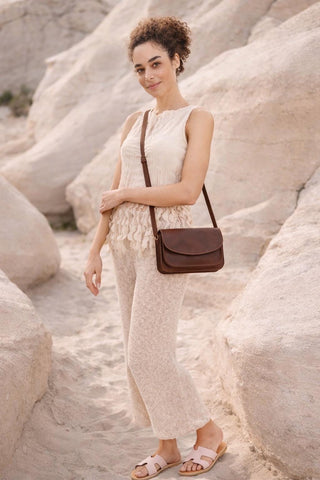 Small crossbody purse women full grain leather woman minimal design "Galini"