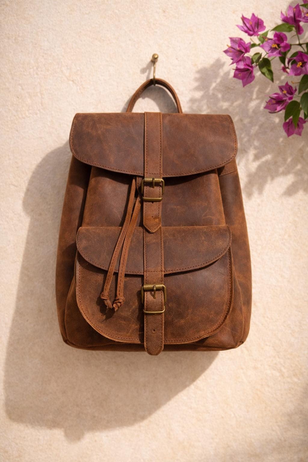 Full Grain Leather Backpack: Handmade Cowhide Travel Bag
