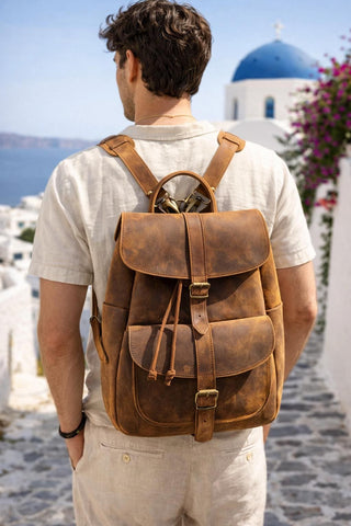 Full Grain Leather Backpack: Handmade Cowhide Travel Bag