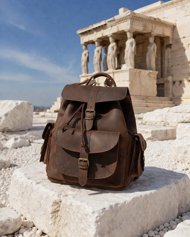 Full Grain Leather Backpack women men travel backpack carry on greek bag large laptop