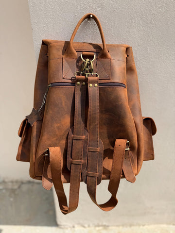 Full Grain Leather Backpack women men travel backpack carry on greek bag large laptop