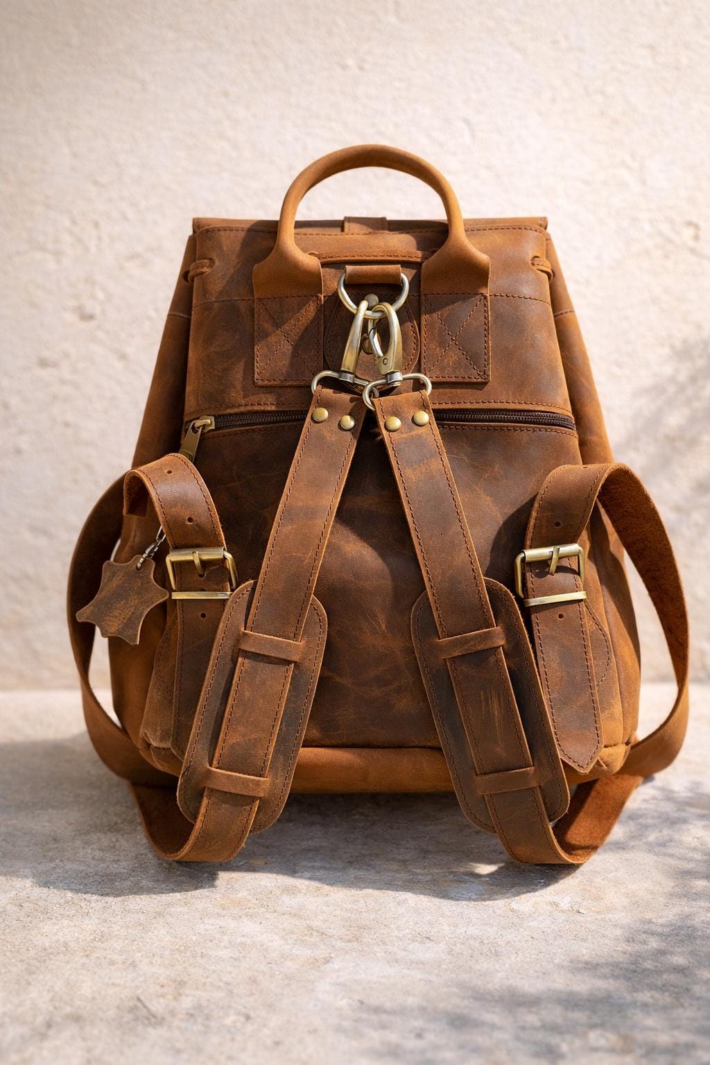 Brown Leather Backpack Full Grain Rucksack, Fits 17" Laptop