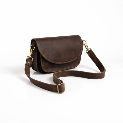 Small crossbody purse women full grain leather woman minimal design "Galini"