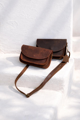 Small crossbody purse women full grain leather woman minimal design "Galini"