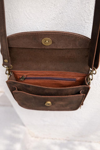 Small crossbody purse women full grain leather woman minimal design "Galini"