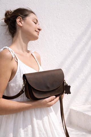 Small crossbody purse women full grain leather woman minimal design "Galini"