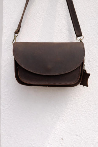 Small crossbody purse women full grain leather woman minimal design "Galini"