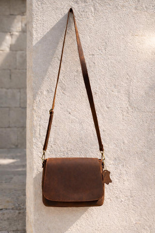 Handmade Crazy Horse Leather Crossbody Bag, Vintage Brown Shoulder Purse