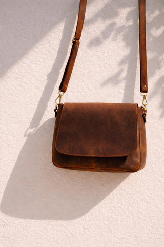 Handmade Crazy Horse Leather Crossbody Bag, Vintage Brown Shoulder Purse