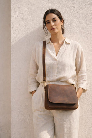 Handmade Crazy Horse Leather Crossbody Bag, Vintage Brown Shoulder Purse