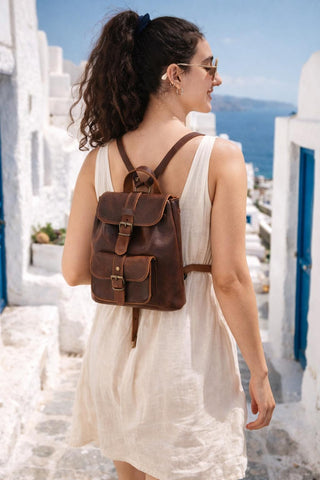 Mini Leather Backpack: Dark Brown & Caramel Suede, Laser Engraved Gift